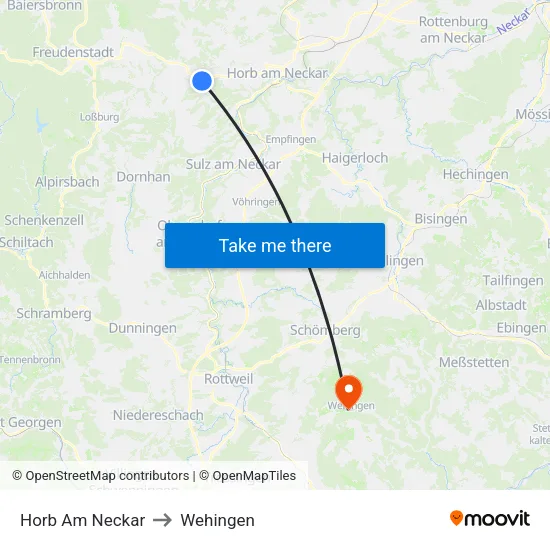Horb Am Neckar to Wehingen map
