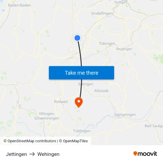 Jettingen to Wehingen map