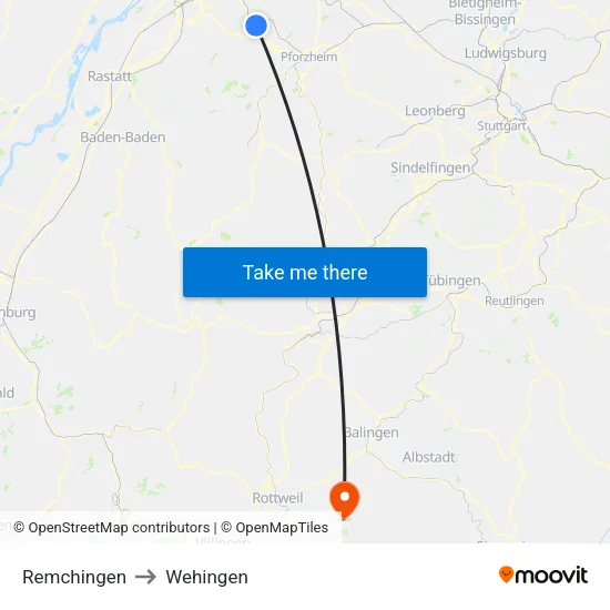 Remchingen to Wehingen map