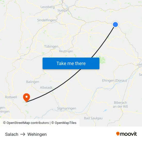 Salach to Wehingen map