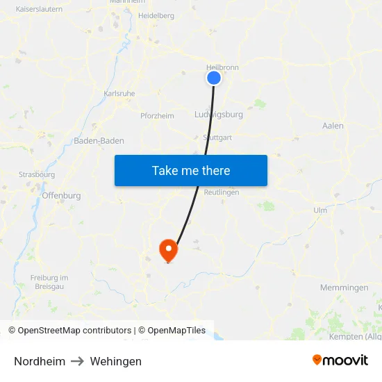 Nordheim to Wehingen map