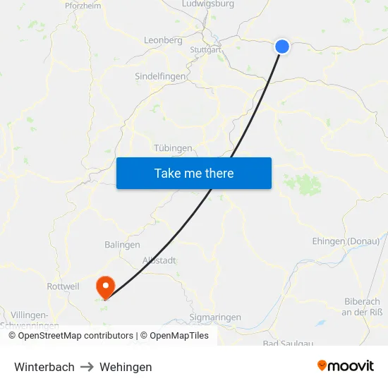 Winterbach to Wehingen map
