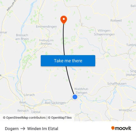 Dogern to Winden Im Elztal map