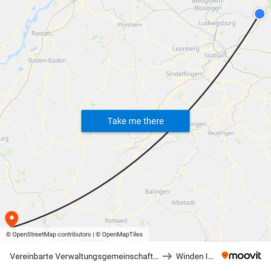 Vereinbarte Verwaltungsgemeinschaft Der Stadt Backnang to Winden Im Elztal map