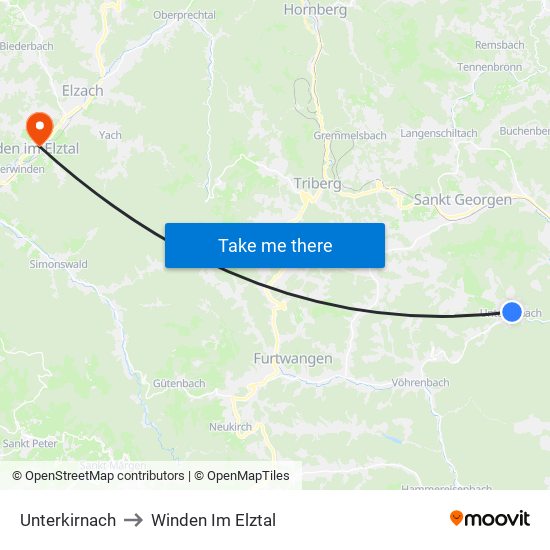 Unterkirnach to Winden Im Elztal map