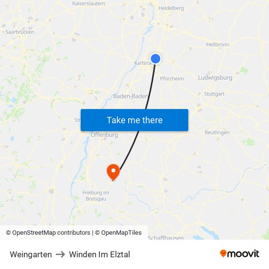 Weingarten to Winden Im Elztal map