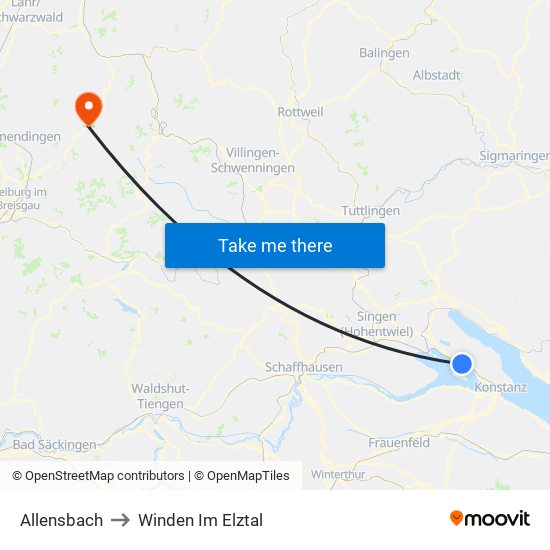 Allensbach to Winden Im Elztal map