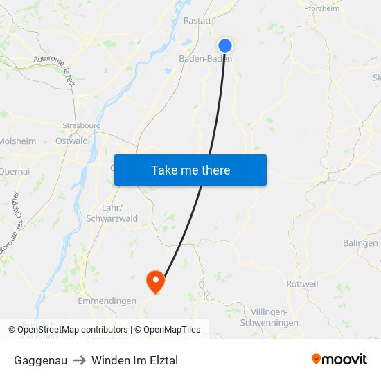 Gaggenau to Winden Im Elztal map