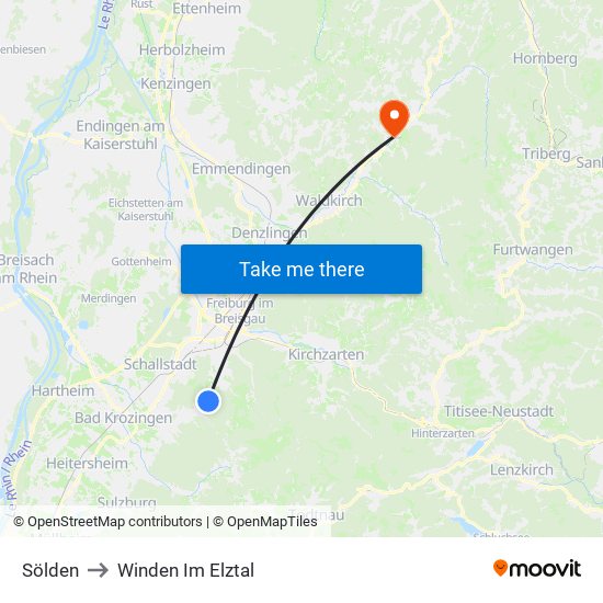 Sölden to Winden Im Elztal map