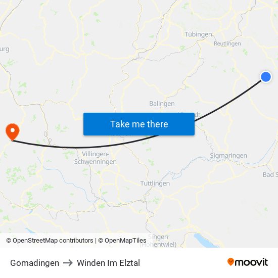 Gomadingen to Winden Im Elztal map