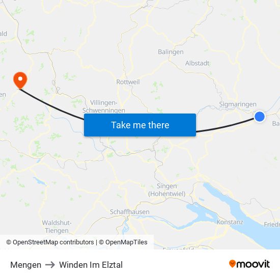 Mengen to Winden Im Elztal map