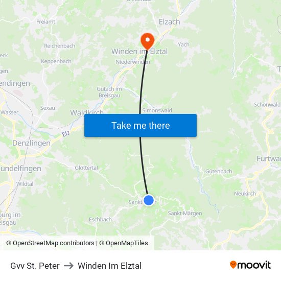 Gvv St. Peter to Winden Im Elztal map