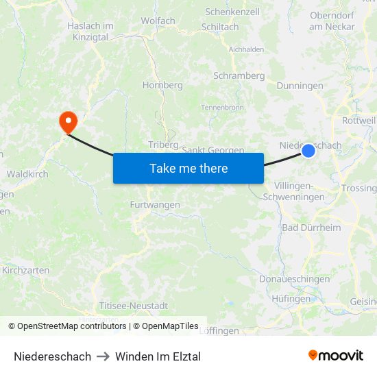 Niedereschach to Winden Im Elztal map