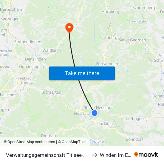 Verwaltungsgemeinschaft Titisee-Neustadt to Winden Im Elztal map