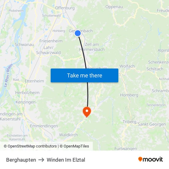 Berghaupten to Winden Im Elztal map