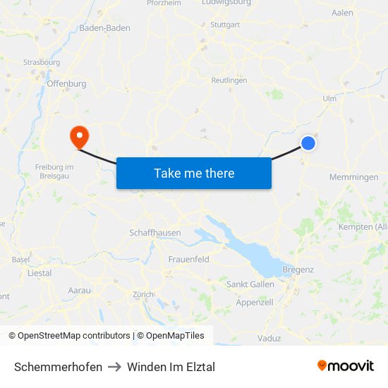 Schemmerhofen to Winden Im Elztal map