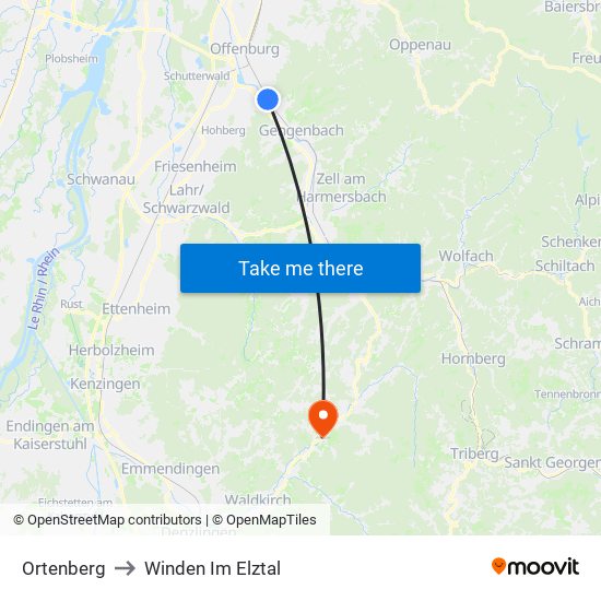 Ortenberg to Winden Im Elztal map