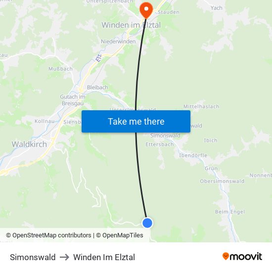 Simonswald to Winden Im Elztal map