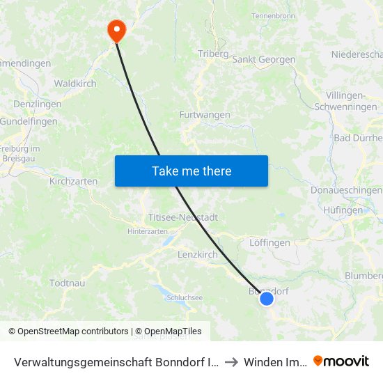 Verwaltungsgemeinschaft Bonndorf Im Schwarzwald to Winden Im Elztal map