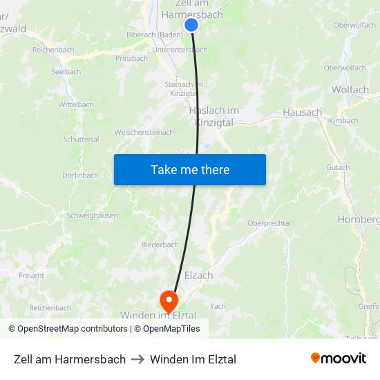 Zell am Harmersbach to Winden Im Elztal map