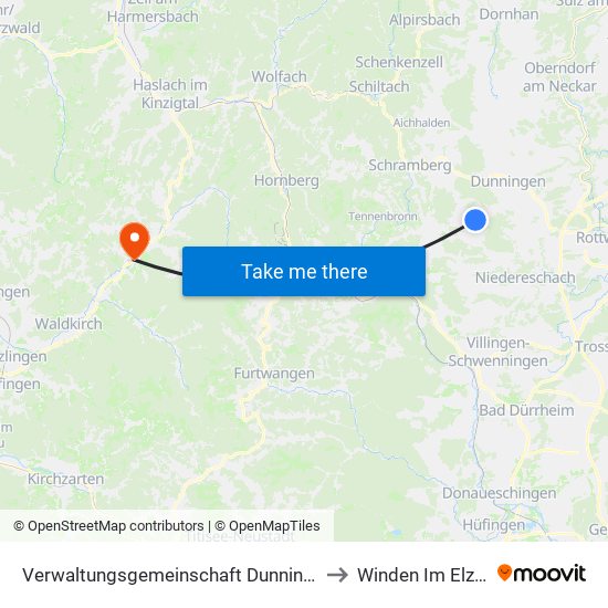 Verwaltungsgemeinschaft Dunningen to Winden Im Elztal map