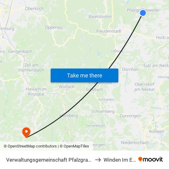Verwaltungsgemeinschaft Pfalzgrafenweiler to Winden Im Elztal map