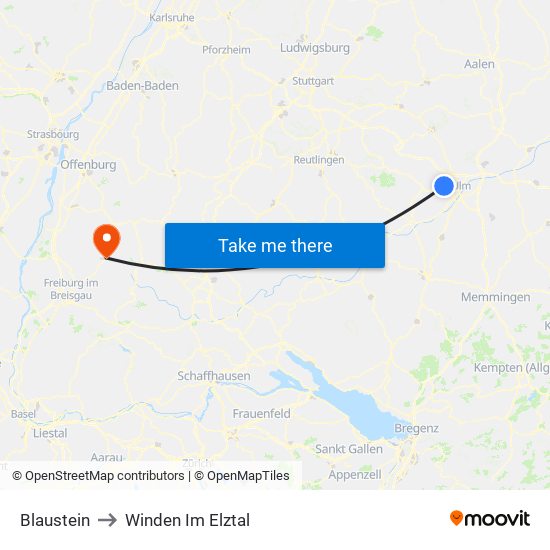 Blaustein to Winden Im Elztal map