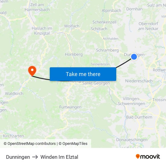 Dunningen to Winden Im Elztal map