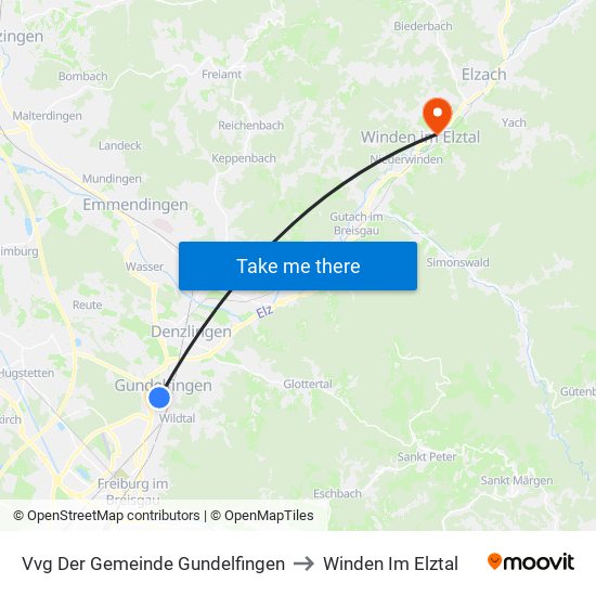 Vvg Der Gemeinde Gundelfingen to Winden Im Elztal map