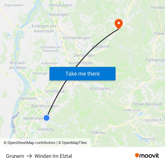 Grunern to Winden Im Elztal map