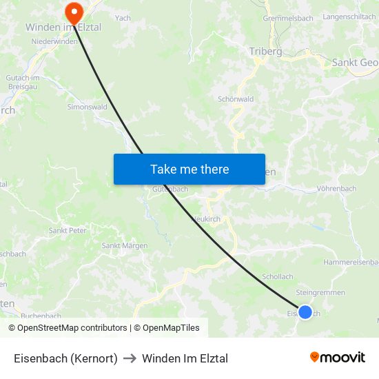 Eisenbach (Kernort) to Winden Im Elztal map