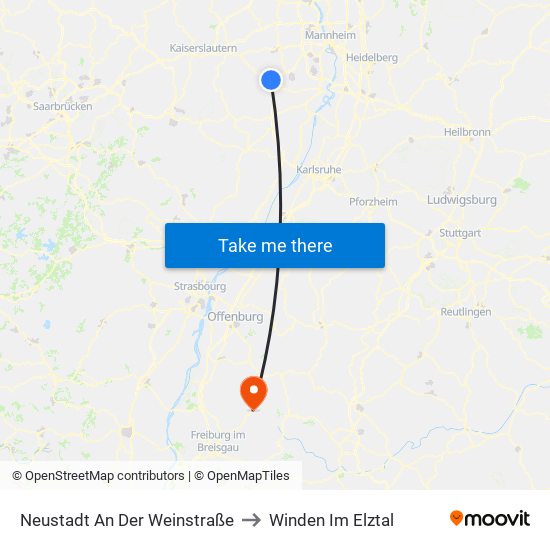 Neustadt An Der Weinstraße to Winden Im Elztal map