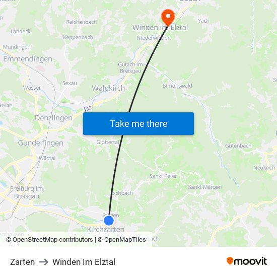 Zarten to Winden Im Elztal map