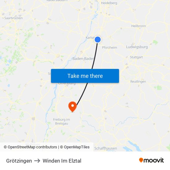 Grötzingen to Winden Im Elztal map