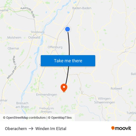 Oberachern to Winden Im Elztal map