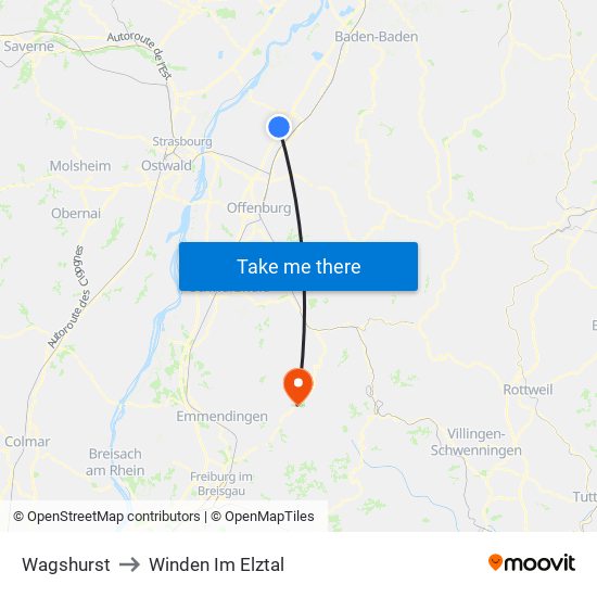 Wagshurst to Winden Im Elztal map