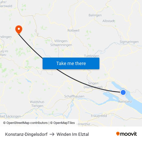 Konstanz-Dingelsdorf to Winden Im Elztal map