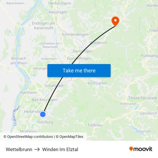 Wettelbrunn to Winden Im Elztal map