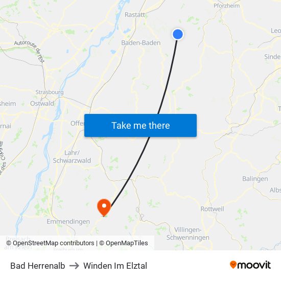 Bad Herrenalb to Winden Im Elztal map
