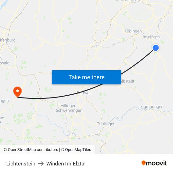 Lichtenstein to Winden Im Elztal map