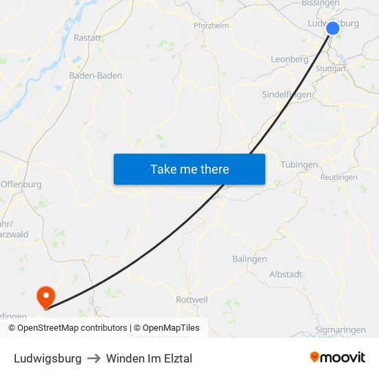 Ludwigsburg to Winden Im Elztal map