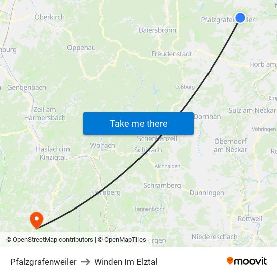 Pfalzgrafenweiler to Winden Im Elztal map