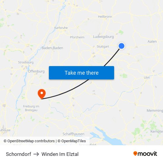 Schorndorf to Winden Im Elztal map