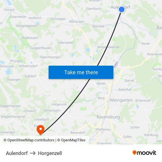 Aulendorf to Horgenzell map