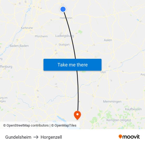 Gundelsheim to Horgenzell map