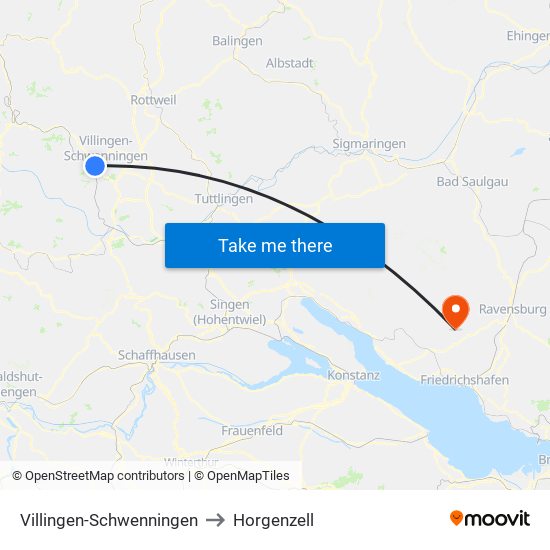 Villingen-Schwenningen to Horgenzell map