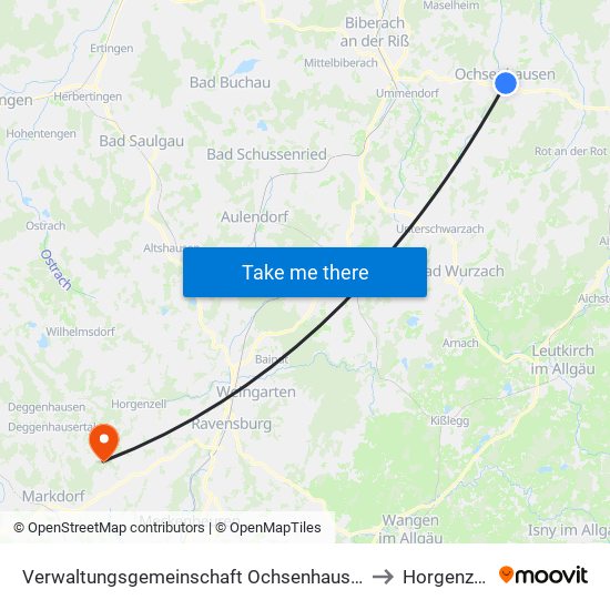 Verwaltungsgemeinschaft Ochsenhausen to Horgenzell map