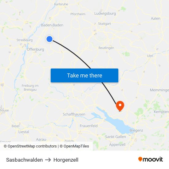 Sasbachwalden to Horgenzell map