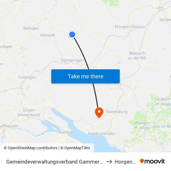 Gemeindeverwaltungsverband Gammertingen to Horgenzell map