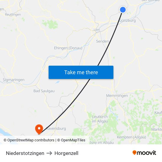 Niederstotzingen to Horgenzell map